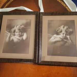 Antique Set Of Cupid Awake And Cupid Asleep In Original Frames